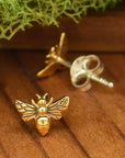 Tiny Bee Post Earrings 6x8mm: Recycled Sterling Silver