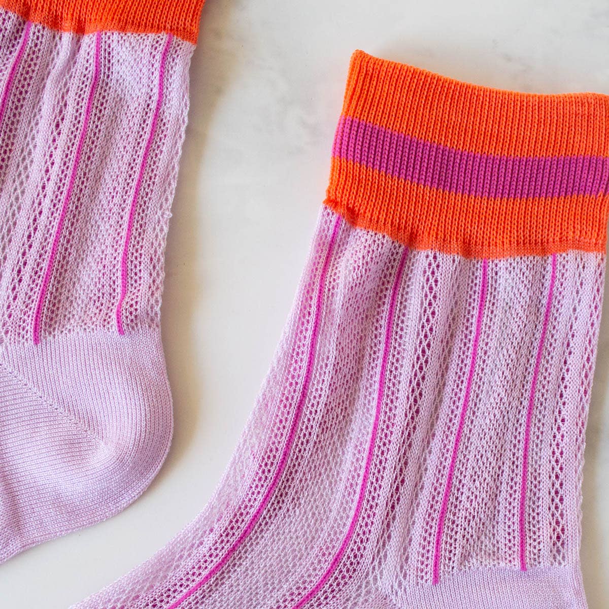 Ankle Mesh Striped Casual Socks: Lilac