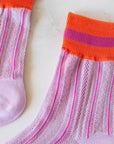 Ankle Mesh Striped Casual Socks: Lilac