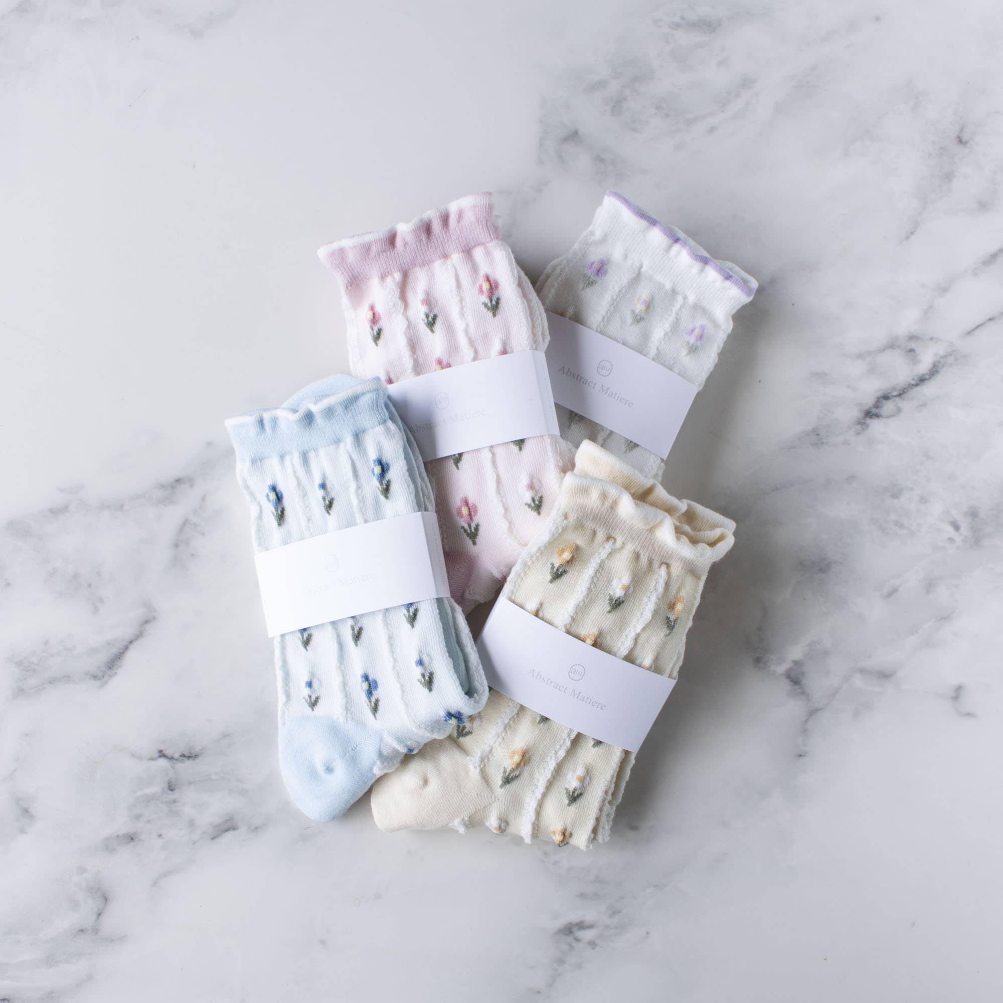 Pastel Color Floral Casual Socks: Blue