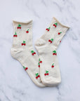 Women's Vintage Cherry Socks: Oatmeal/Cherry