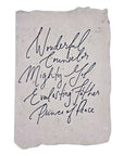 Light gray faith-themed Christmas card with cursive blessing text: “Wonderful Counselor”
