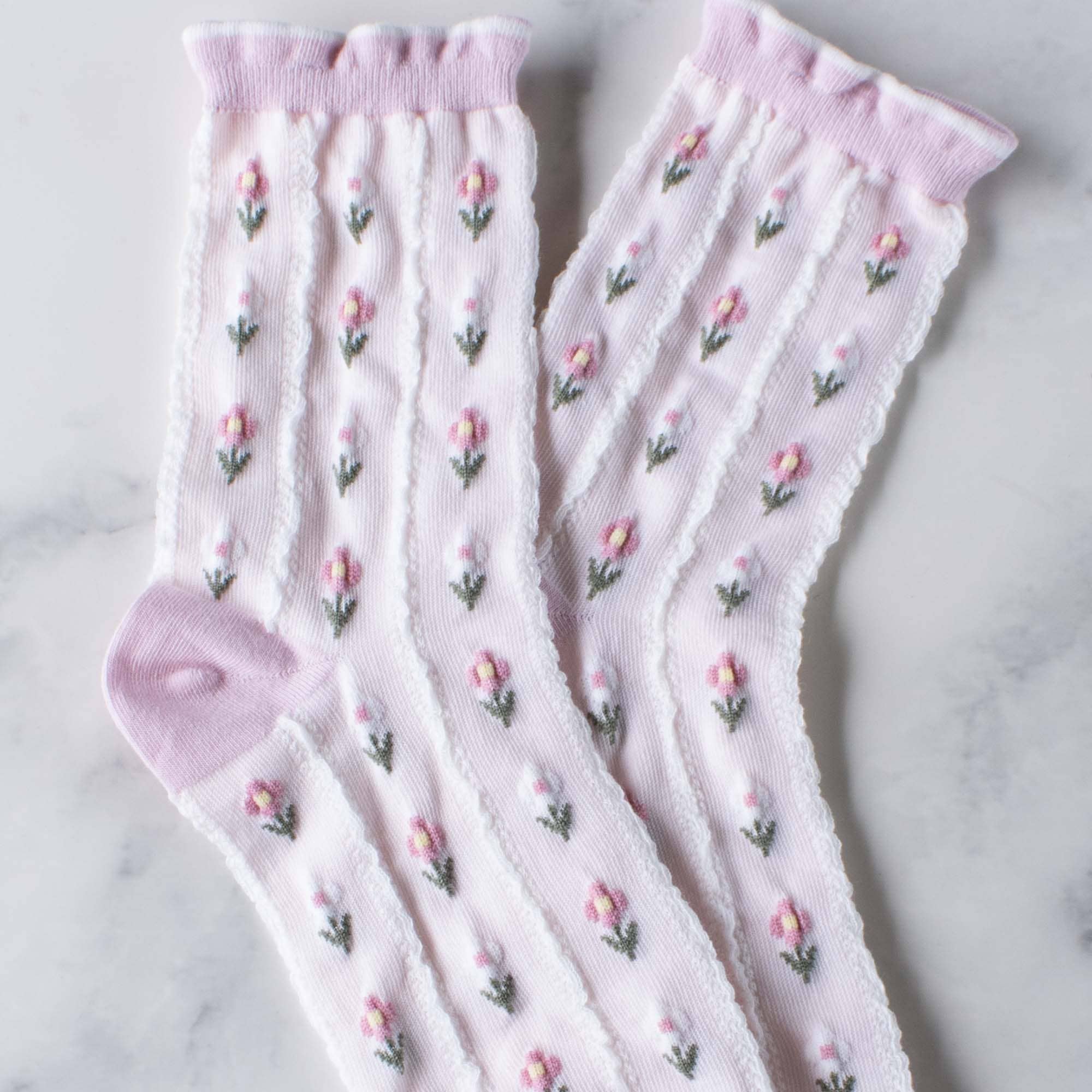 Pastel Color Floral Casual Socks: Blue