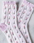 Pastel Color Floral Casual Socks: Pink
