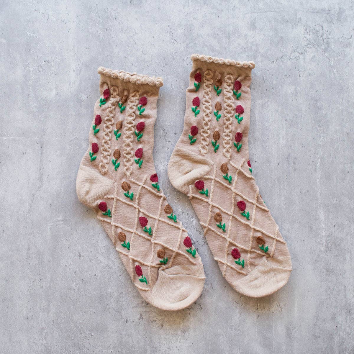 Tulip Flower Casual Socks: Sage