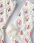 Floral Casual Socks: Cream/Pink