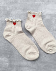 Ivory red Heart Socks: White