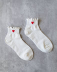 Ivory red Heart Socks: White