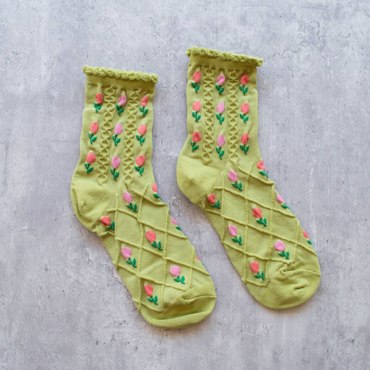 Tulip Flower Casual Socks: Sage