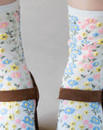 Women's Romantic Floral Socks: Oatmeal