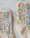 Women's Romantic Floral Socks: Oatmeal