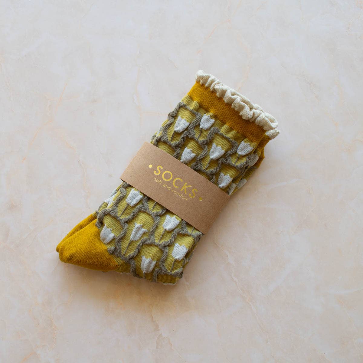 Romantic Floral Socks: Cream/Blue