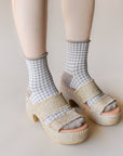 Picnic Mid Crew Socks: Oatmeal Blue