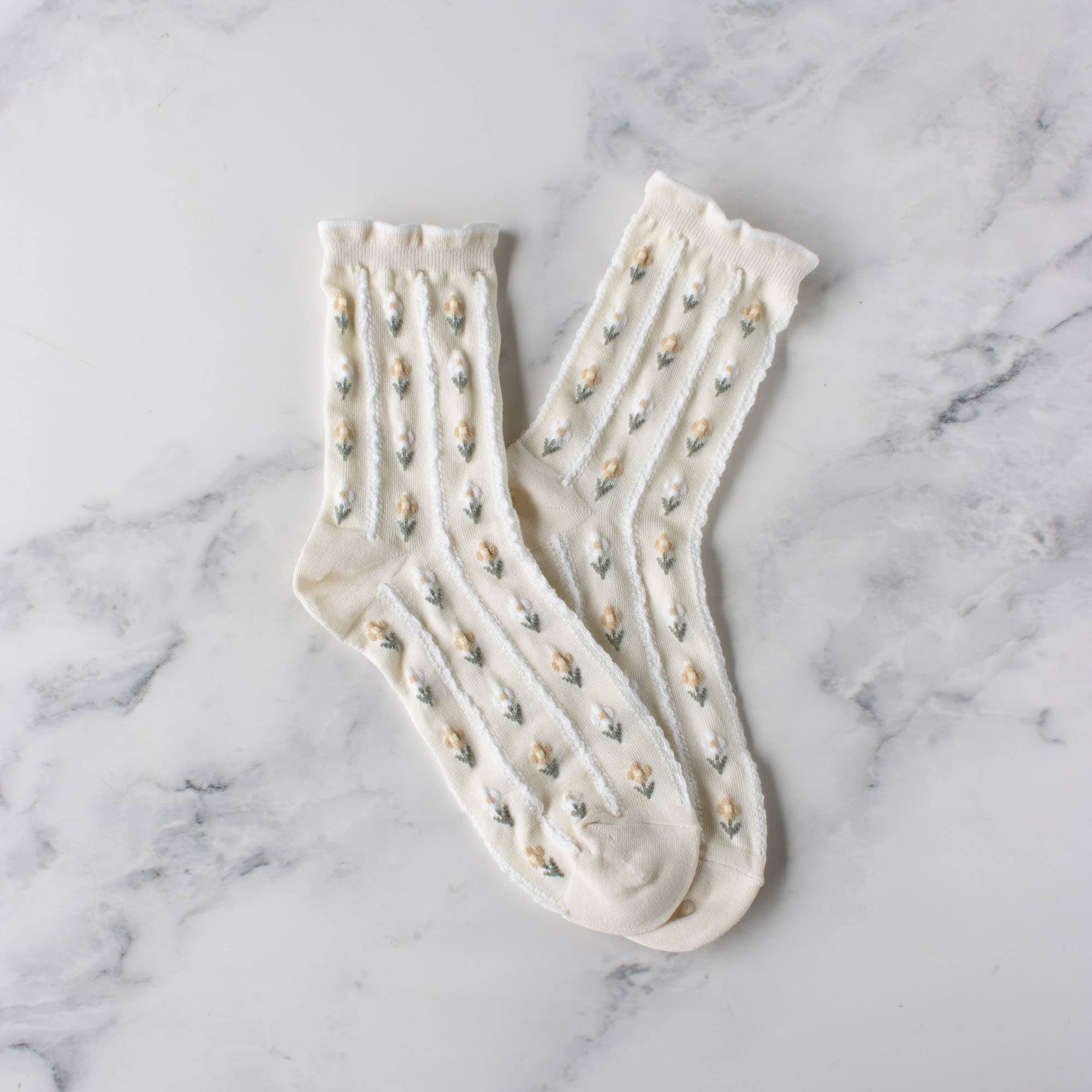 Pastel Color Floral Casual Socks: Blue