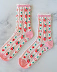 Retro Strawberry Casual Socks: Pink/Strawberry