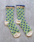 Romantic Floral Socks: Cream/Blue
