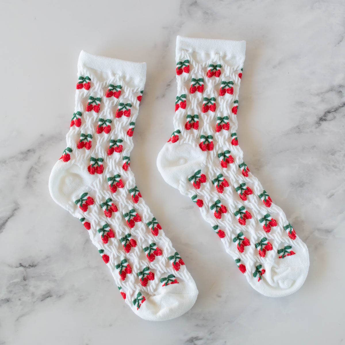 Women's Vintage Cherry Socks: White