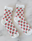 Women's Vintage Cherry Socks: White