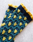 Romantic Floral Socks: Cream/Blue