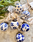 Hand-painted Blue & White Christmas Ornaments Set of 12