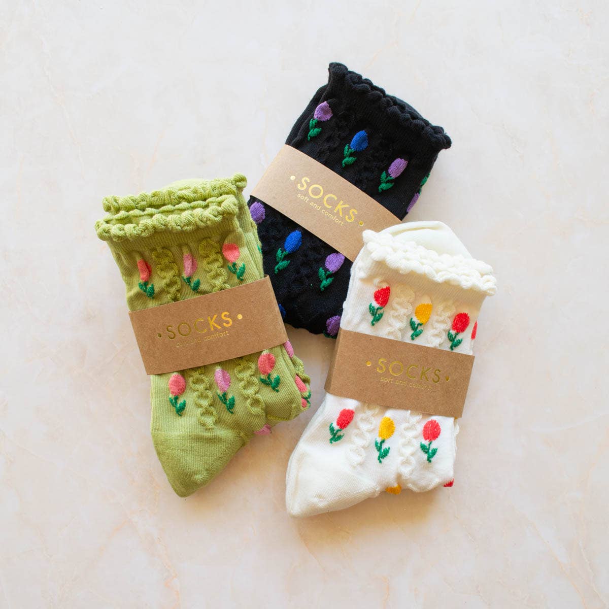 Tulip Flower Casual Socks: Sage