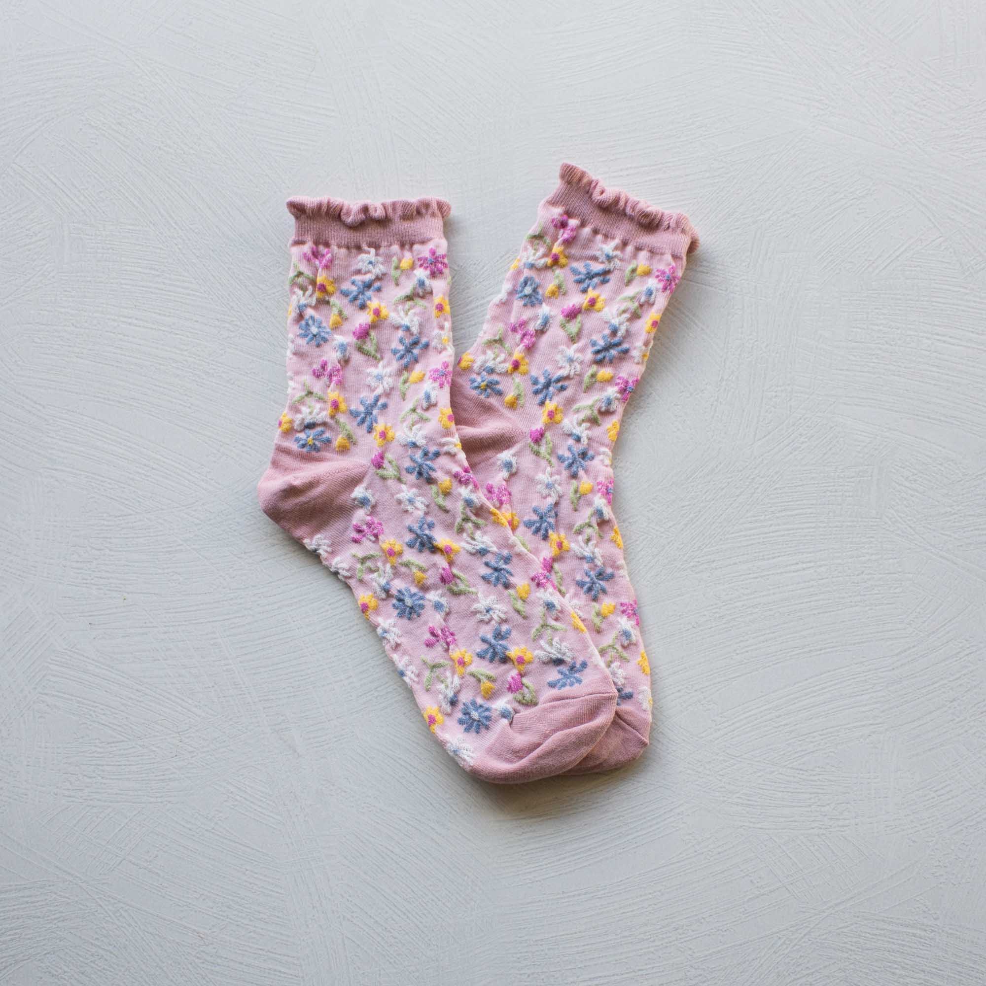 Love Floral Casual Socks: Pink