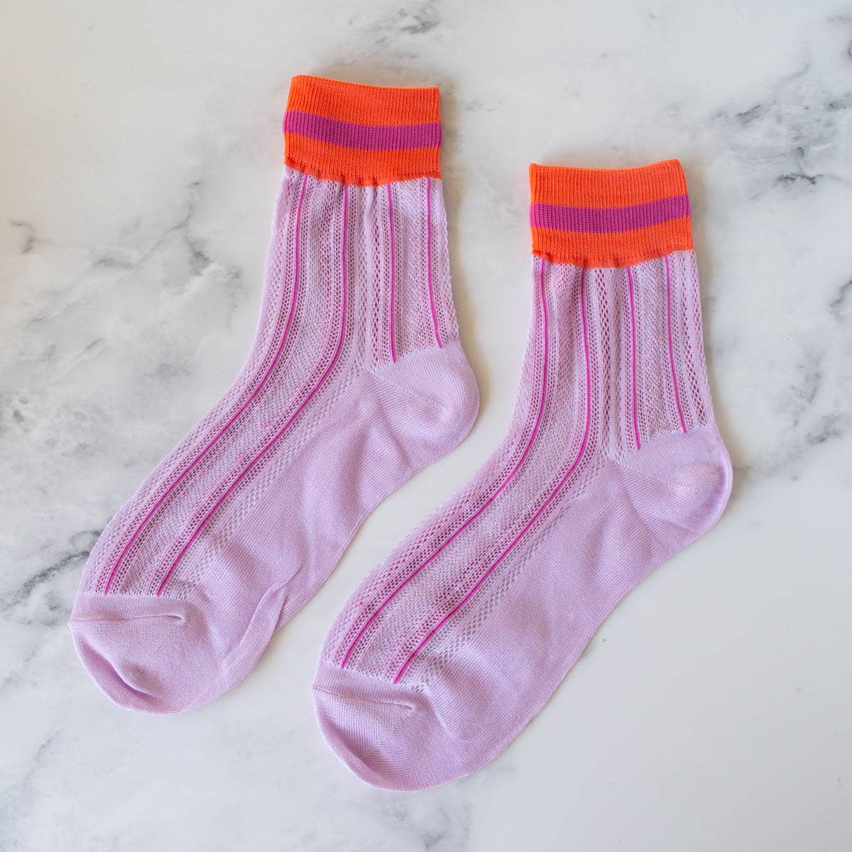Ankle Mesh Striped Casual Socks: Lilac