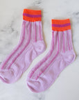Ankle Mesh Striped Casual Socks: Lilac