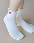 Ivory red Heart Socks: White