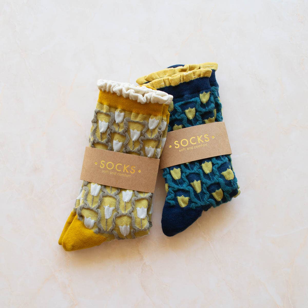 Romantic Floral Socks: Cream/Blue