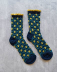 Romantic Floral Socks: Cream/Blue