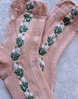 Floral Mesh casual socks: Beige