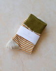 2 Tone Stripe Casual Socks: Rust/Mocha