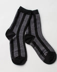 Glitter Vertical Striped Crew Socks: Olive/Green