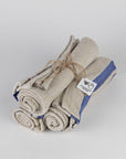 * Blue Tan Wide Stripe Tea Towel Set - Set of Three