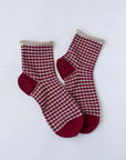 Picnic Mid Crew Socks: Oatmeal Red