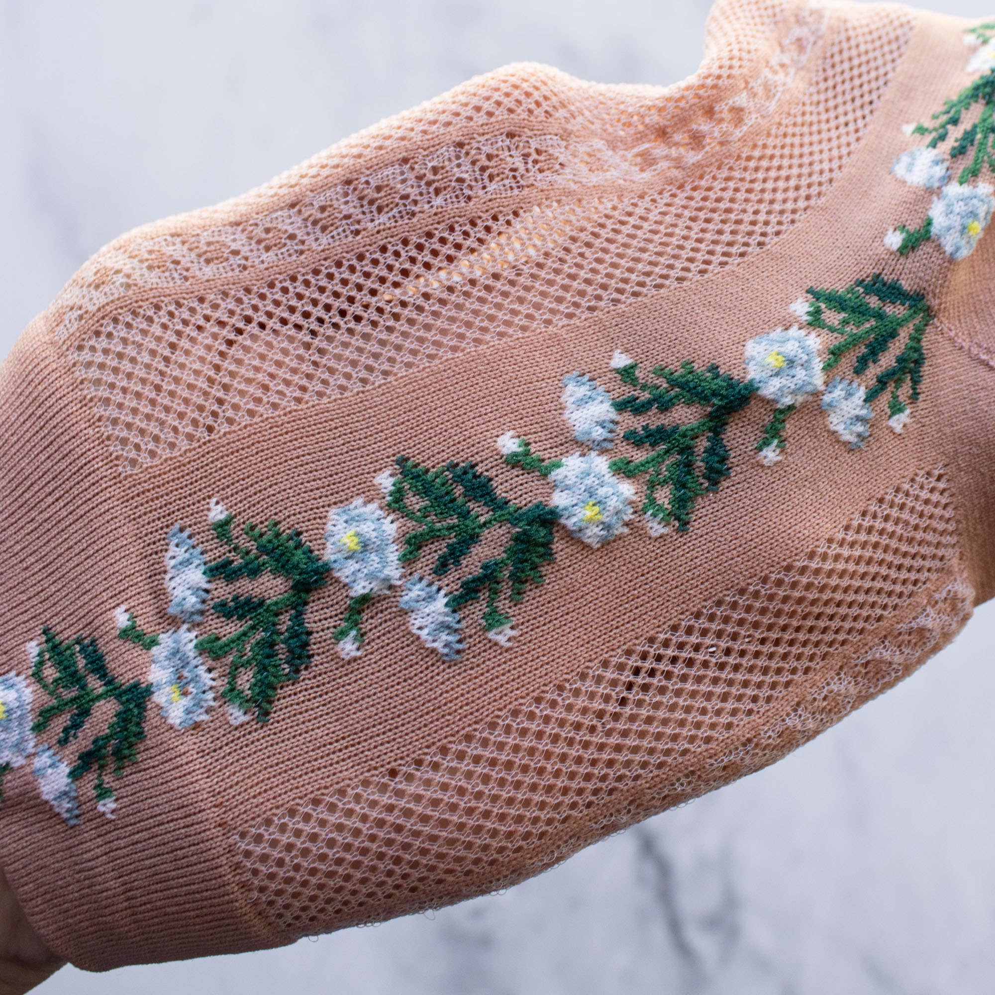 Floral Mesh casual socks: Beige