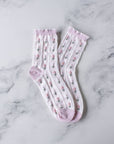 Pastel Color Floral Casual Socks: Pink