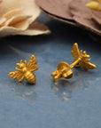 Tiny Bee Post Earrings 6x8mm: Recycled Sterling Silver