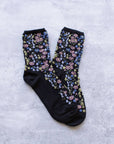 Women's Romantic Floral Socks: Oatmeal