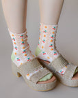 Women's Cherry Floral Pattern Socks: Blush