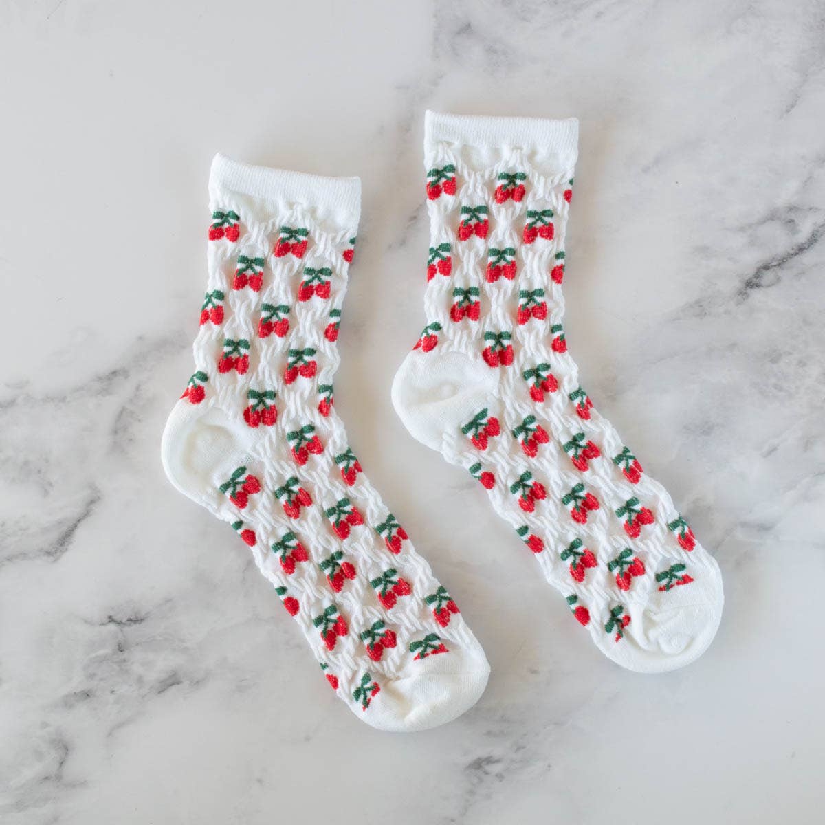Women's Vintage Cherry Socks: White