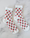 Women's Vintage Cherry Socks: White