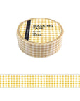 Yellow gingham washi tape roll with small grid pattern, tape strip shown