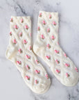 Floral Casual Socks: Cream/Pink