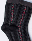 Vintage Stripe Floral Cotton Blend Socks: Black/Charcoal