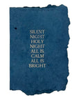 Blue faith-themed Christmas card with handwritten verse: “Silent Night”