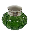 3" Vintage Reproduction Glass Inkwell - Emerald Green