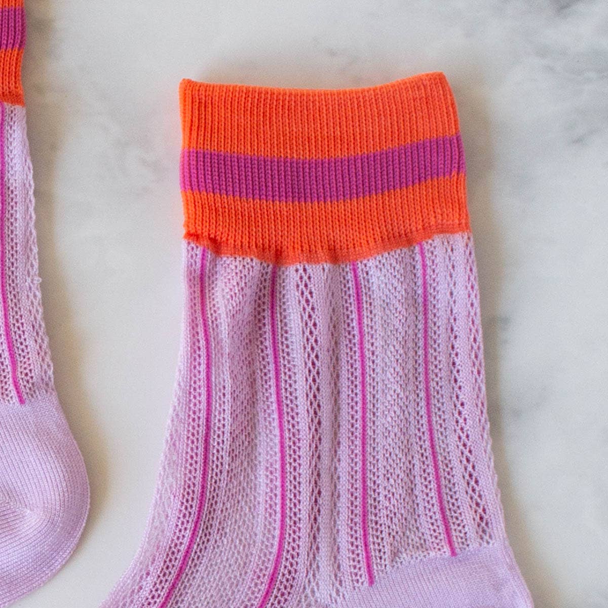 Ankle Mesh Striped Casual Socks: Lilac