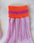 Ankle Mesh Striped Casual Socks: Lilac